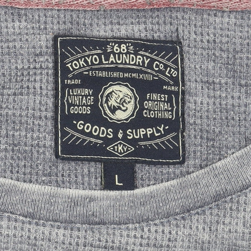 Tokyo Laundry Men's Blue Cotton Blend Crew Neck T-Shirt Size L