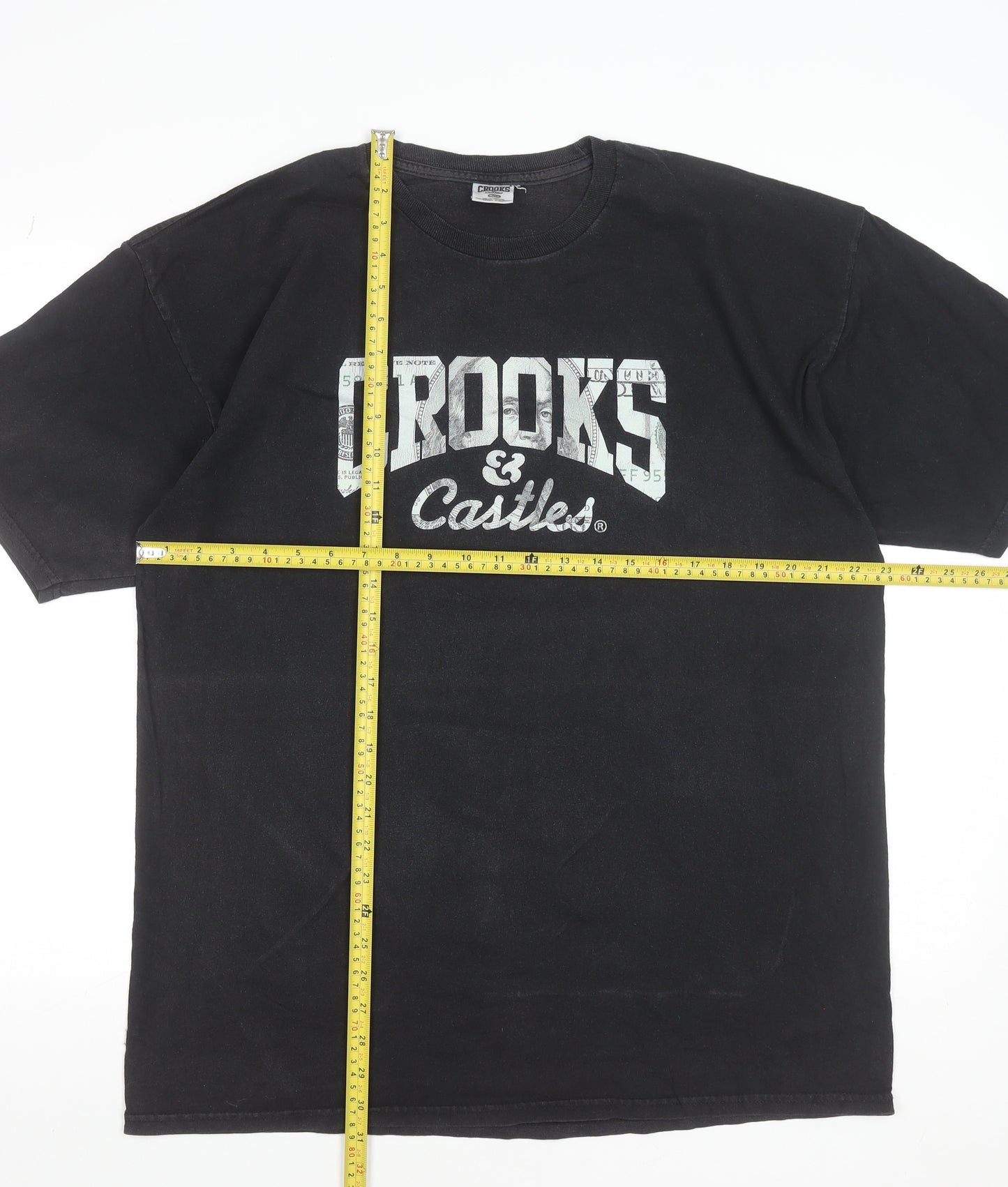 Crooks & Castles Men's Black XL Graphic Crew Neck Cotton T-Shirt