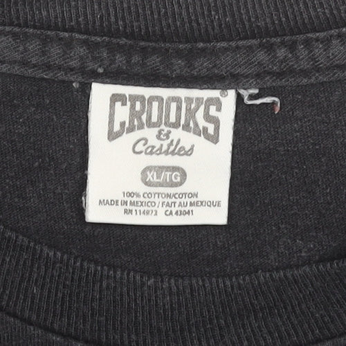 Crooks & Castles Men's Black XL Graphic Crew Neck Cotton T-Shirt