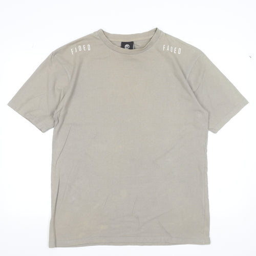 Faded Men’s Beige Graphic Print Cotton Crew Neck T-Shirt Size M
