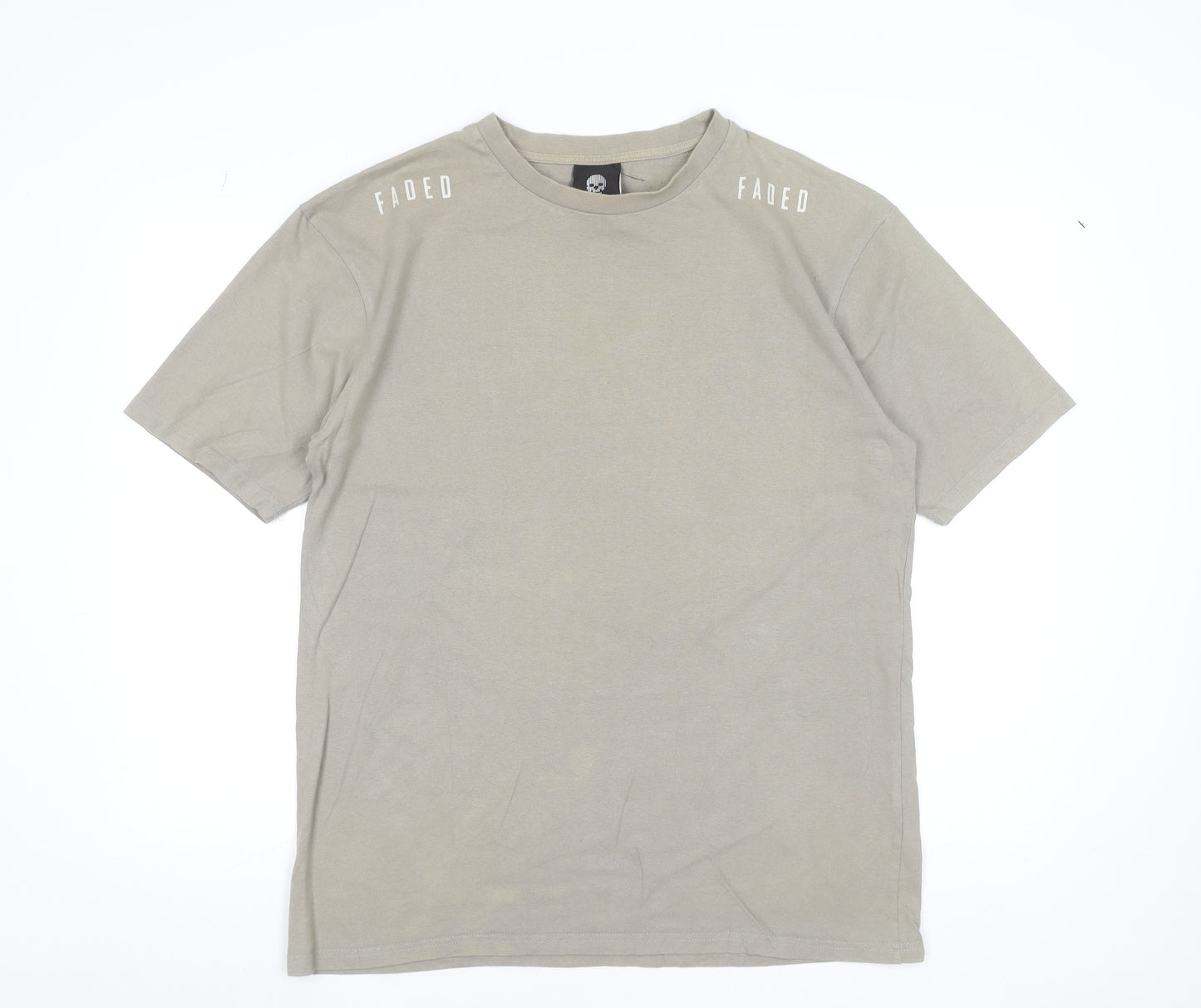 Faded Men’s Beige Graphic Print Cotton Crew Neck T-Shirt Size M