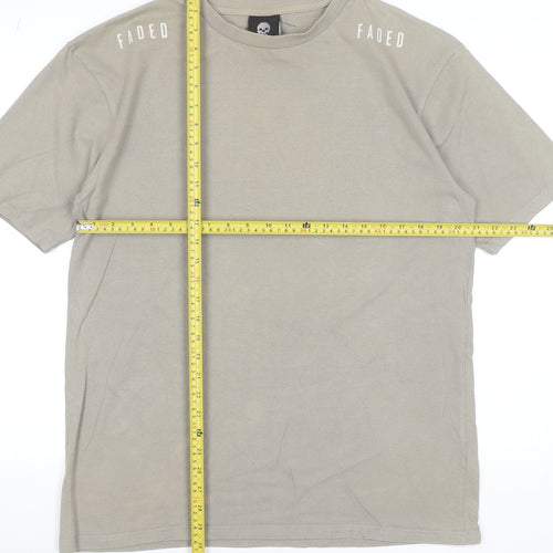 Faded Men’s Beige Graphic Print Cotton Crew Neck T-Shirt Size M