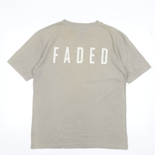 Faded Men’s Beige Graphic Print Cotton Crew Neck T-Shirt Size M