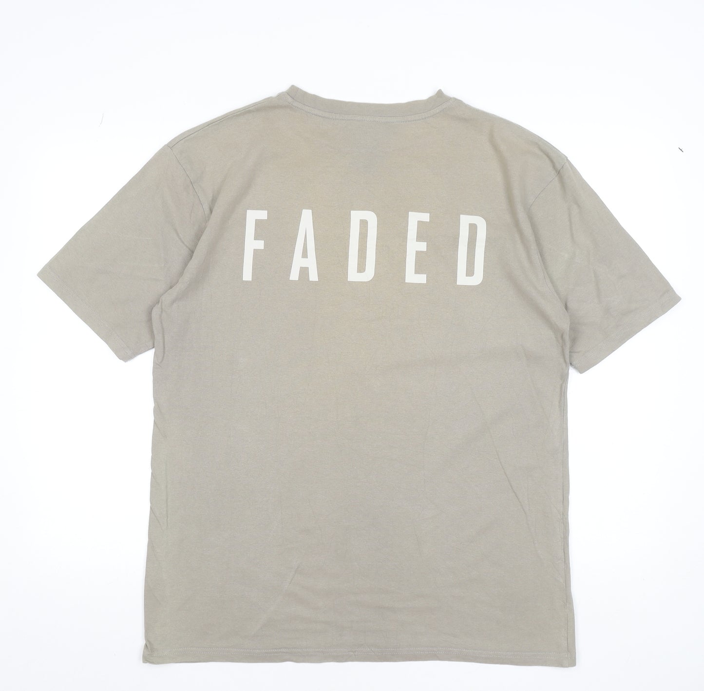 Faded Men’s Beige Graphic Print Cotton Crew Neck T-Shirt Size M