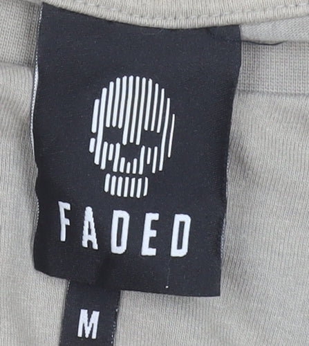 Faded Men’s Beige Graphic Print Cotton Crew Neck T-Shirt Size M
