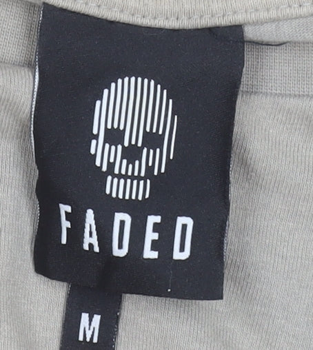 Faded Men’s Beige Graphic Print Cotton Crew Neck T-Shirt Size M