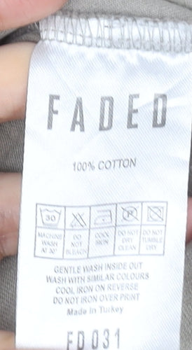 Faded Men’s Beige Graphic Print Cotton Crew Neck T-Shirt Size M