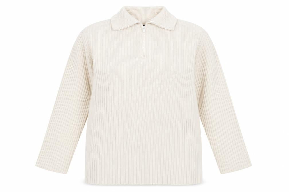 Front view of Threadbare Women Beige Collared Half Zip Ribbed Knit Jumper, size 12
