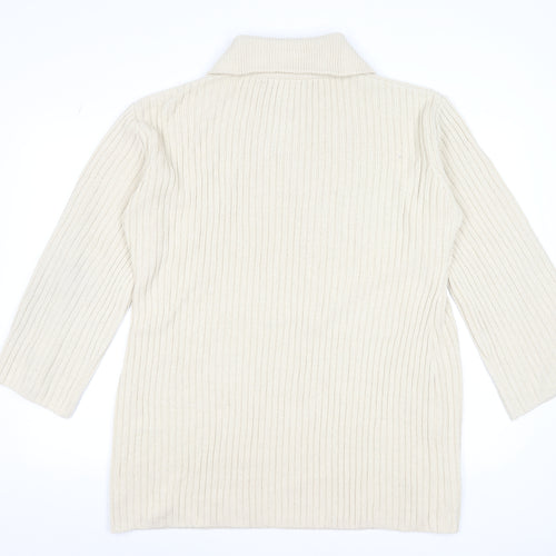 Threadbare Women Beige Collared Half Zip Ribbed Knit Jumper Size 12