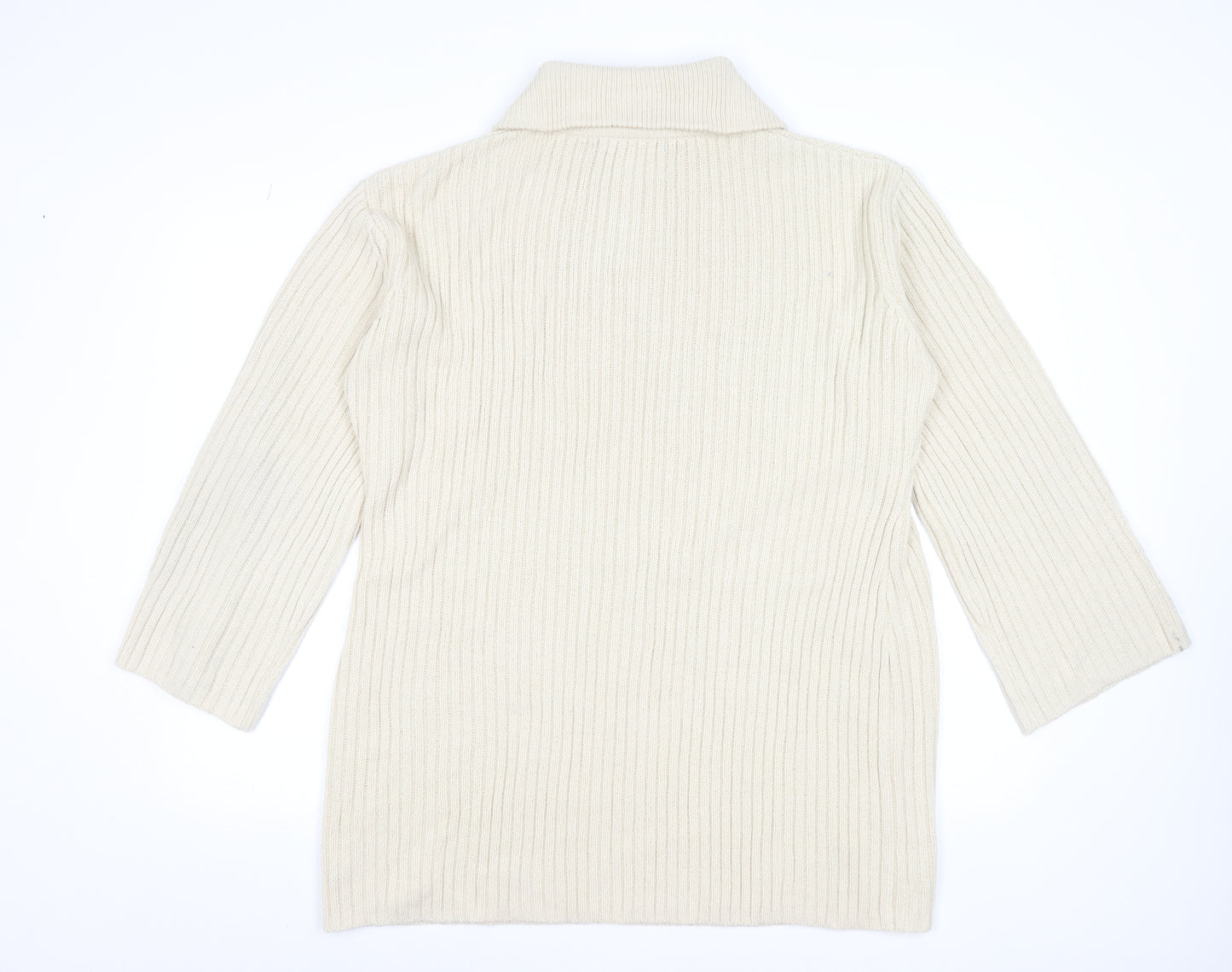 Threadbare Women Beige Collared Half Zip Ribbed Knit Jumper Size 12