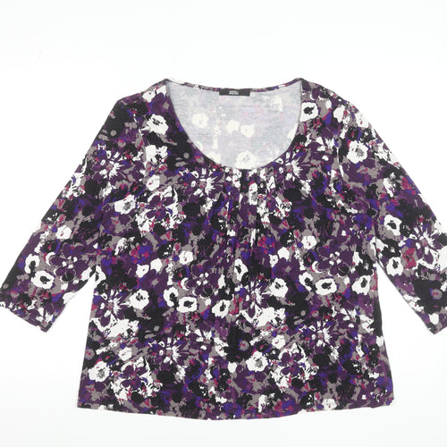 Marks and Spencer Women Purple Floral 3/4 Sleeve Scoop Neck Tunic Top UK 16