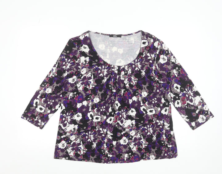 Marks and Spencer Women Purple Floral 3/4 Sleeve Scoop Neck Tunic Top UK 16