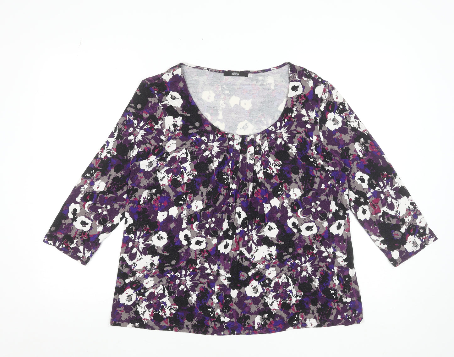 Marks and Spencer Women Purple Floral 3/4 Sleeve Scoop Neck Tunic Top UK 16