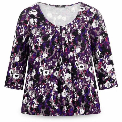 Marks and Spencer Women Purple Floral 3/4 Sleeve Scoop Neck Tunic Top UK 16