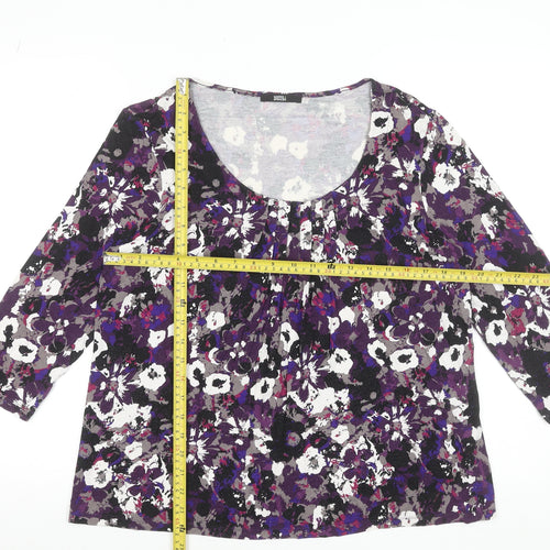 Marks and Spencer Women Purple Floral 3/4 Sleeve Scoop Neck Tunic Top UK 16
