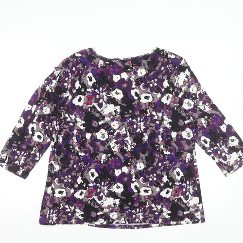 Marks and Spencer Women Purple Floral 3/4 Sleeve Scoop Neck Tunic Top UK 16