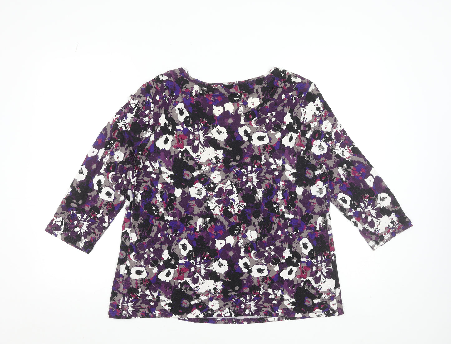 Marks and Spencer Women Purple Floral 3/4 Sleeve Scoop Neck Tunic Top UK 16