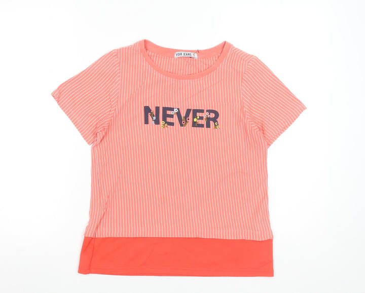 Voir Jeans Women's Pink Striped Sequin T-Shirt Size S