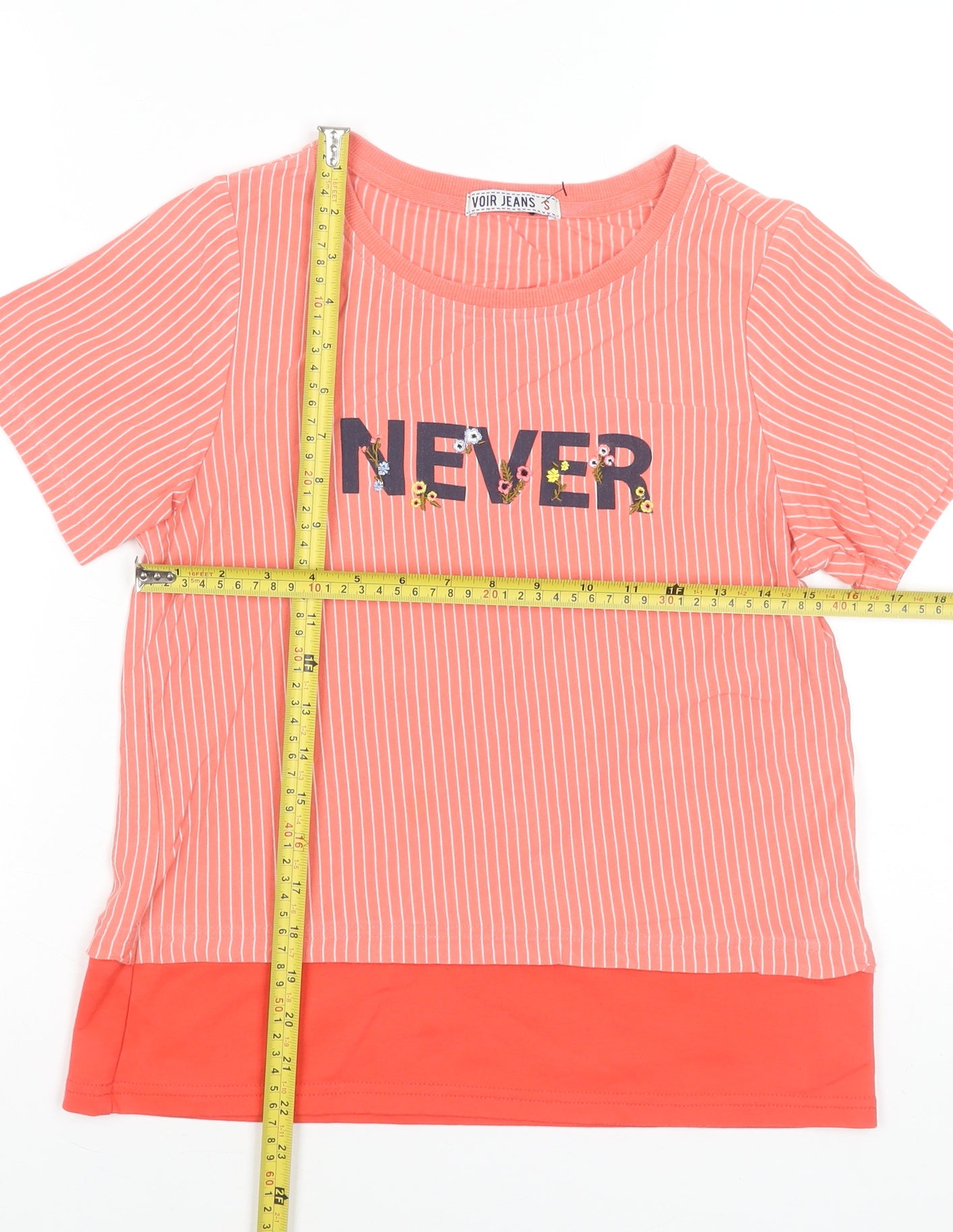 Voir Jeans Women's Pink Striped Sequin T-Shirt Size S