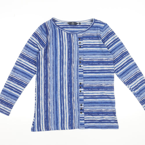 Isle Collection Women Blue Striped Long Sleeve Stretch Top Size S