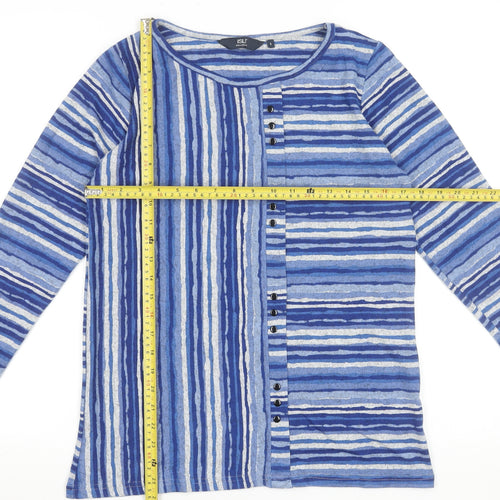 Isle Collection Women Blue Striped Long Sleeve Stretch Top Size S