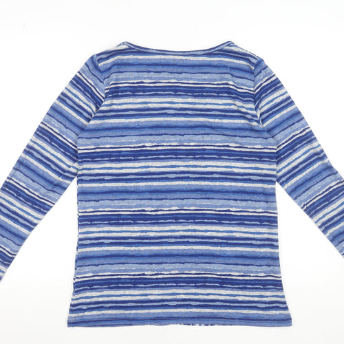 Isle Collection Women Blue Striped Long Sleeve Stretch Top Size S