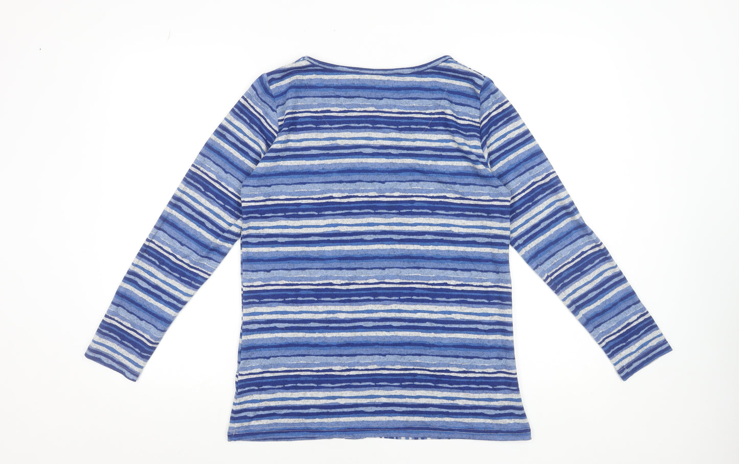 Isle Collection Women Blue Striped Long Sleeve Stretch Top Size S