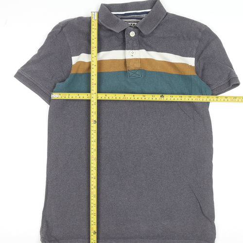 FatFace Men's Grey Striped Cotton Polo Shirt Size XS