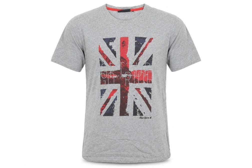 Front view of Peter Storm Men’s Grey Union Jack Graphic Cotton T-Shirt, size M
