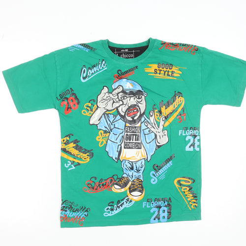 L.chicco Boys Green Hip Hop Graphic Print Cotton T-Shirt 12 Years