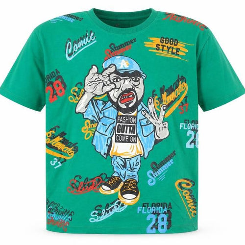 L.chicco Boys Green Hip Hop Graphic Print Cotton T-Shirt 12 Years