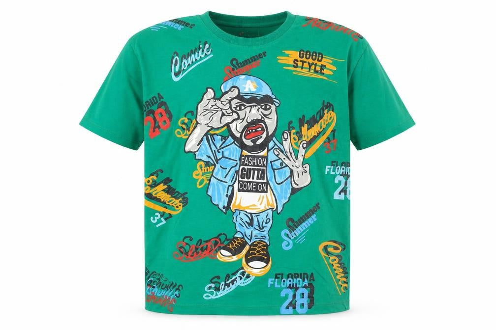 L.chicco Boys Green Hip Hop Graphic Print Cotton T-Shirt 12 Years