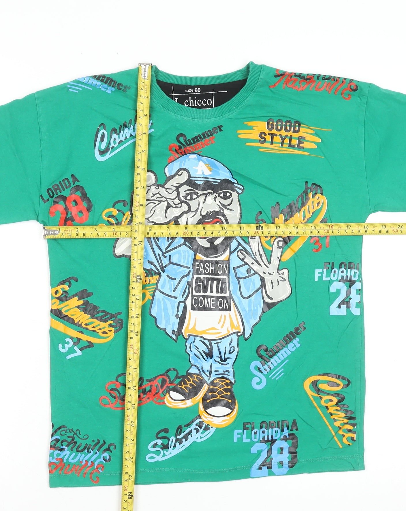L.chicco Boys Green Hip Hop Graphic Print Cotton T-Shirt 12 Years