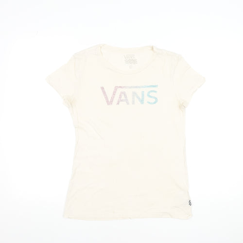 Vans Womens Ivory Short Sleeve Basic Cotton T-Shirt Size M