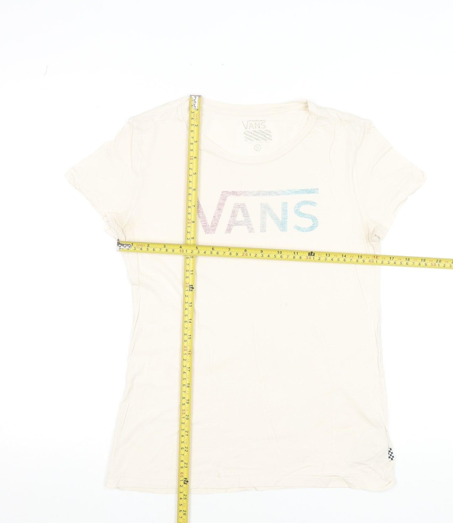 Vans Womens Ivory Short Sleeve Basic Cotton T-Shirt Size M