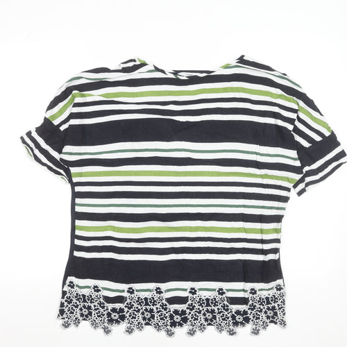 Next Women’s Multicoloured Striped Lace Hem Short Sleeve Blouse Size 14