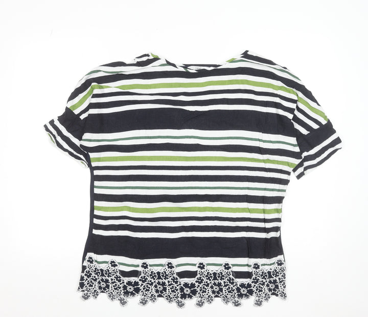 Next Women’s Multicoloured Striped Lace Hem Short Sleeve Blouse Size 14