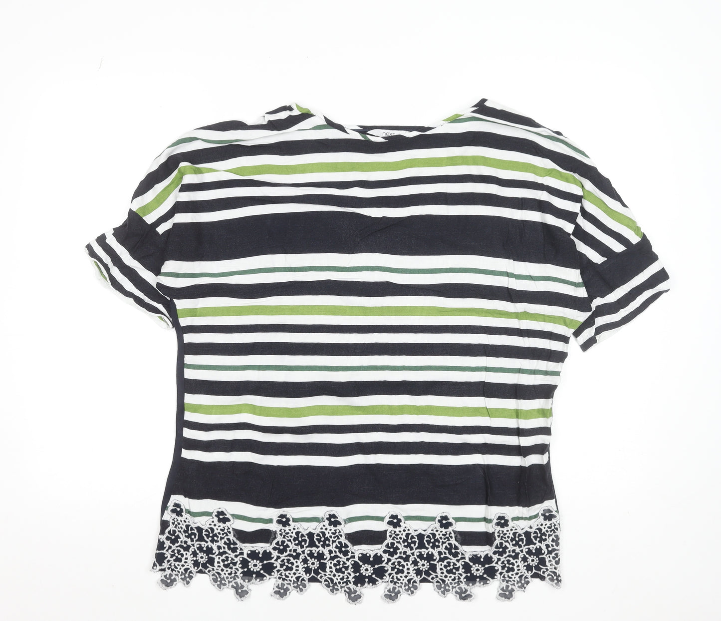 Next Women’s Multicoloured Striped Lace Hem Short Sleeve Blouse Size 14