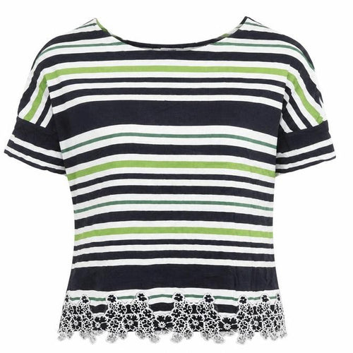 Next Women’s Multicoloured Striped Lace Hem Short Sleeve Blouse Size 14