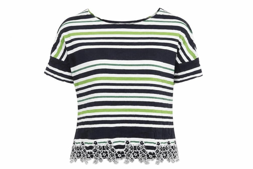 Next Women’s Multicoloured Striped Lace Hem Short Sleeve Blouse Size 14