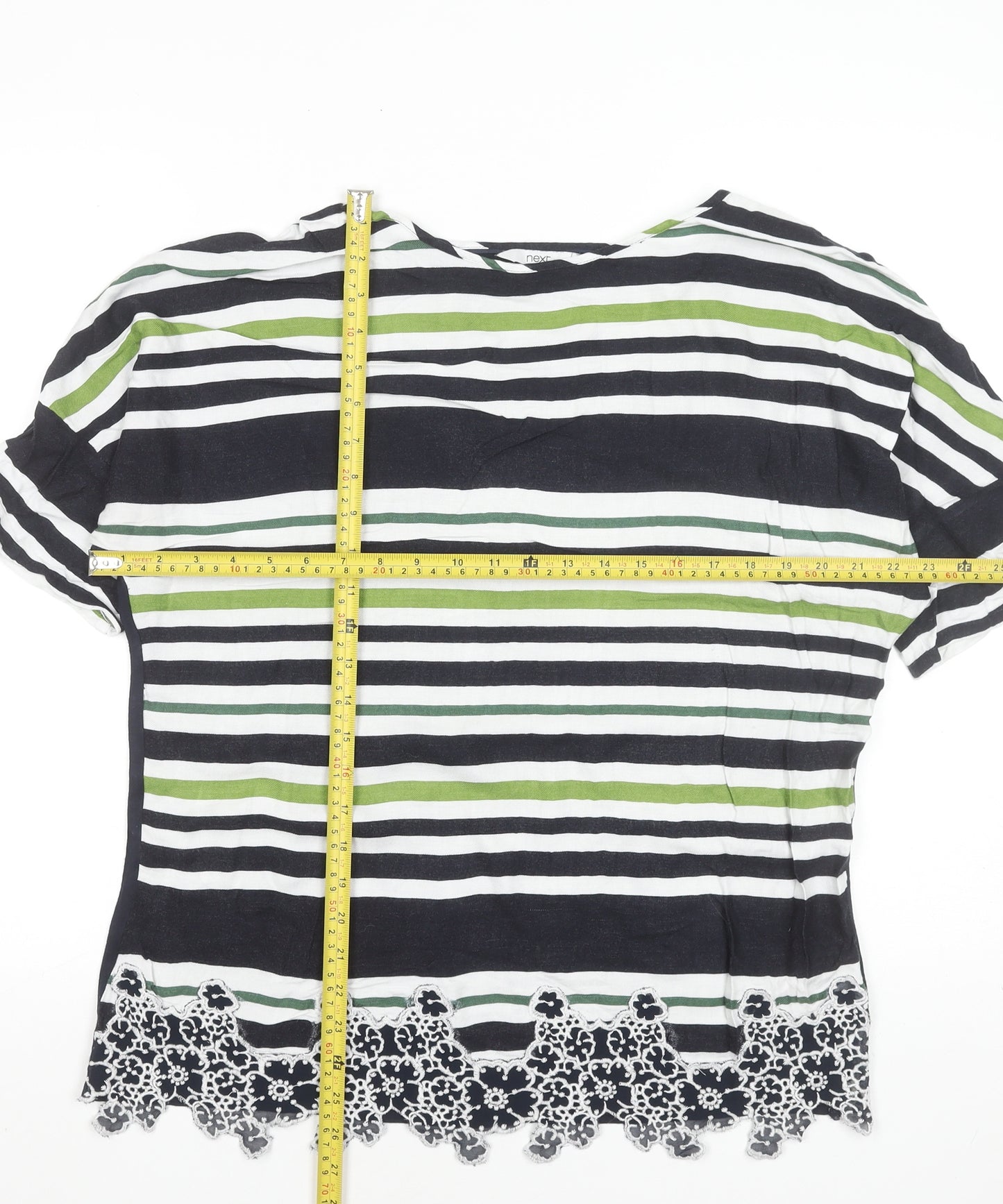 Next Women’s Multicoloured Striped Lace Hem Short Sleeve Blouse Size 14