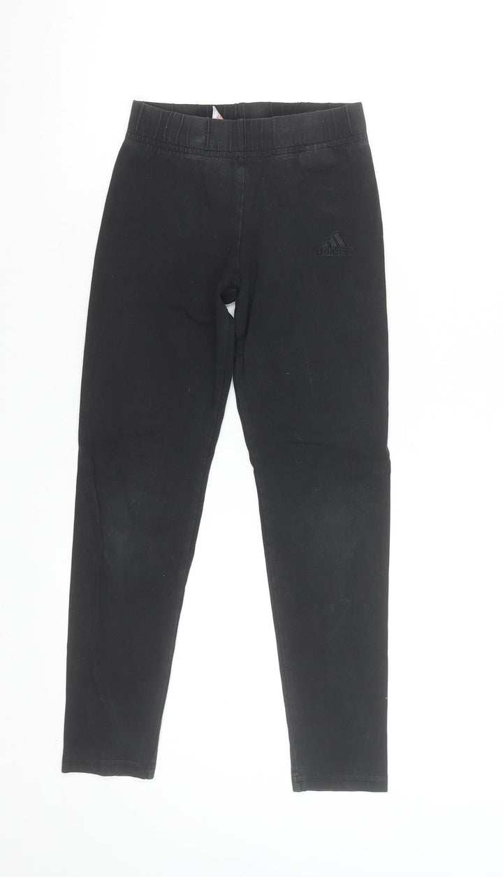 adidas Girls Black Ankle Leggings Size 10 Years Stretch Cotton Blend