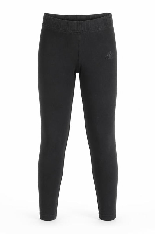 Front view of adidas girls’ black ankle leggings, size 10, years stretch cotton blend