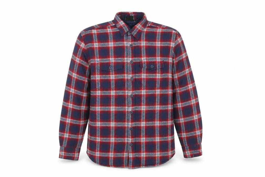 Front view of Watsons Men's Blue Red Check Flannel Lined Cotton Shirt, size L