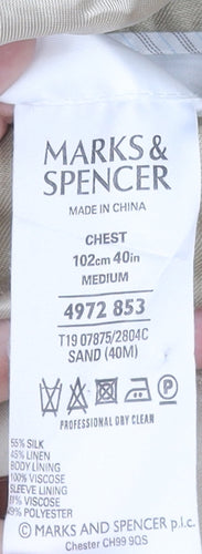 Marks and Spencer Men's Beige 40 Chest Silk Linen Blazer Jacket