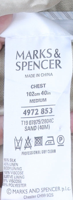 Marks and Spencer Men's Beige 40 Chest Silk Linen Blazer Jacket