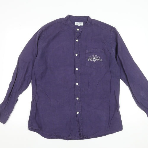 Fitz & Fro Men’s Purple Linen Long Sleeve Band Collar Shirt M