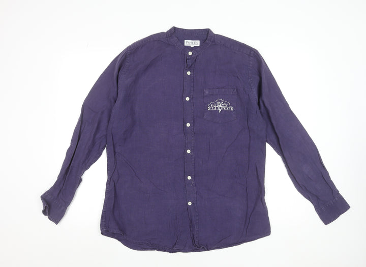 Fitz & Fro Men’s Purple Linen Long Sleeve Band Collar Shirt M