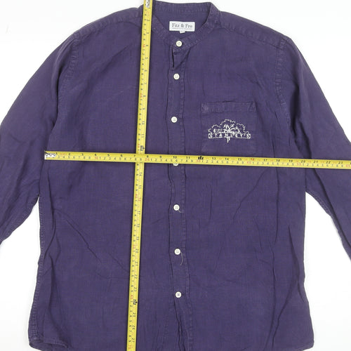 Fitz & Fro Men’s Purple Linen Long Sleeve Band Collar Shirt M