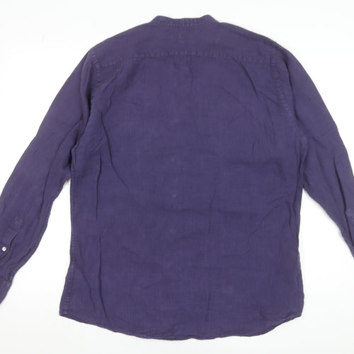 Fitz & Fro Men’s Purple Linen Long Sleeve Band Collar Shirt M